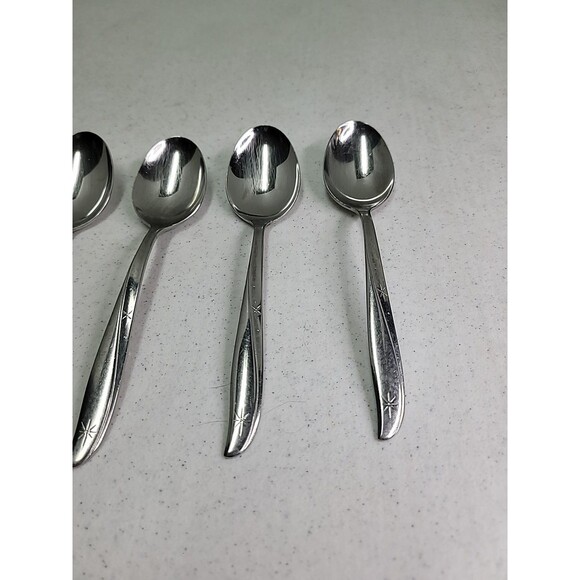 8 Pc Vintage MCM Oneida Community Atomic TWIN STAR Stainless Steel Tablespoons
